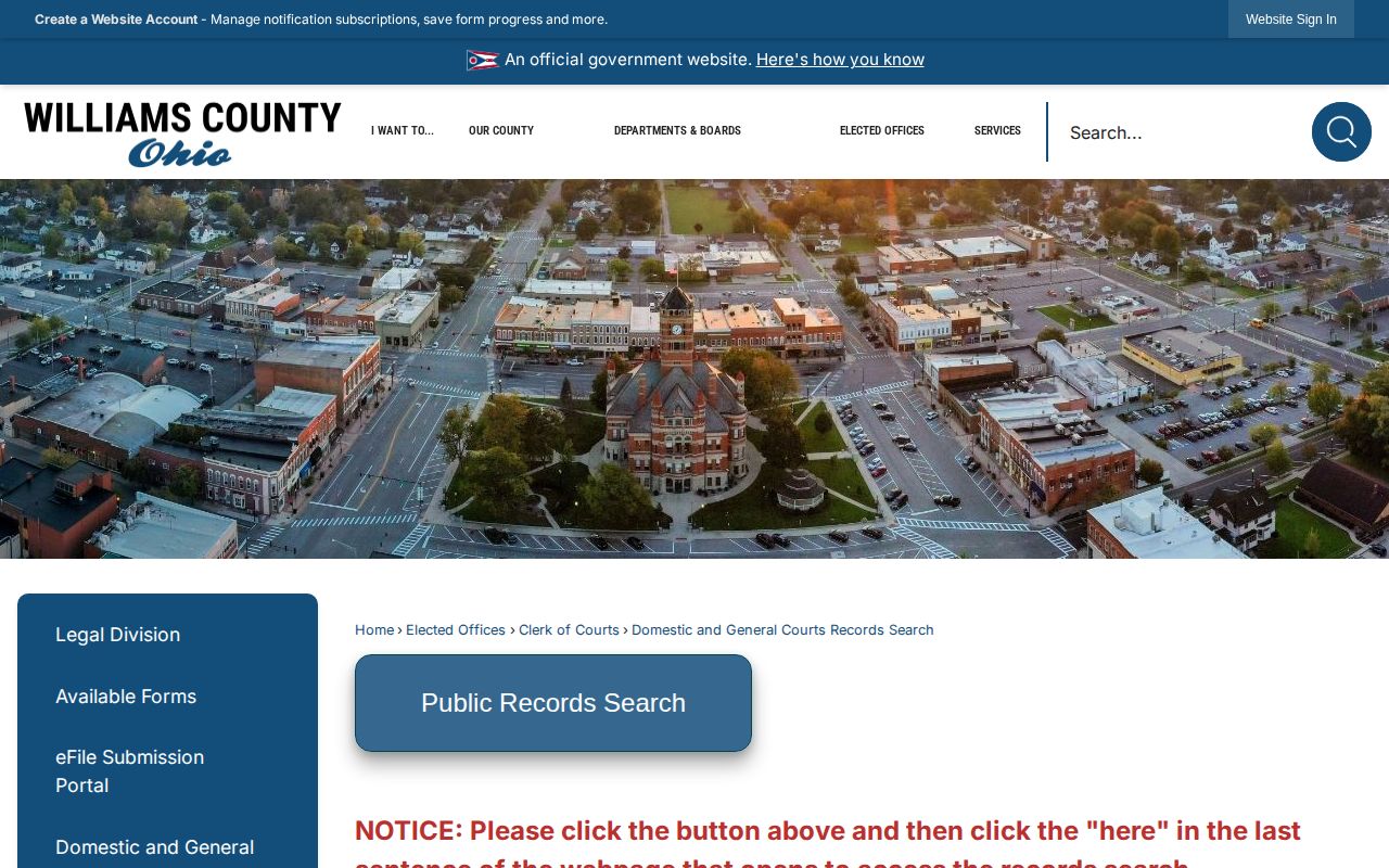 Williams County release court record search gateway