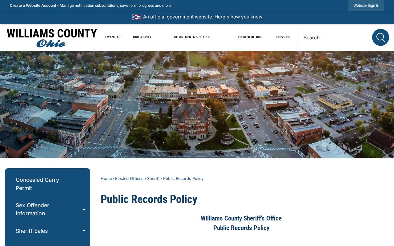 Williams County release record request policy page